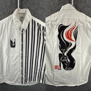 Kenzo Black White Paris Button-Down Casual Cotton Medium Graphic Print Shirt Men